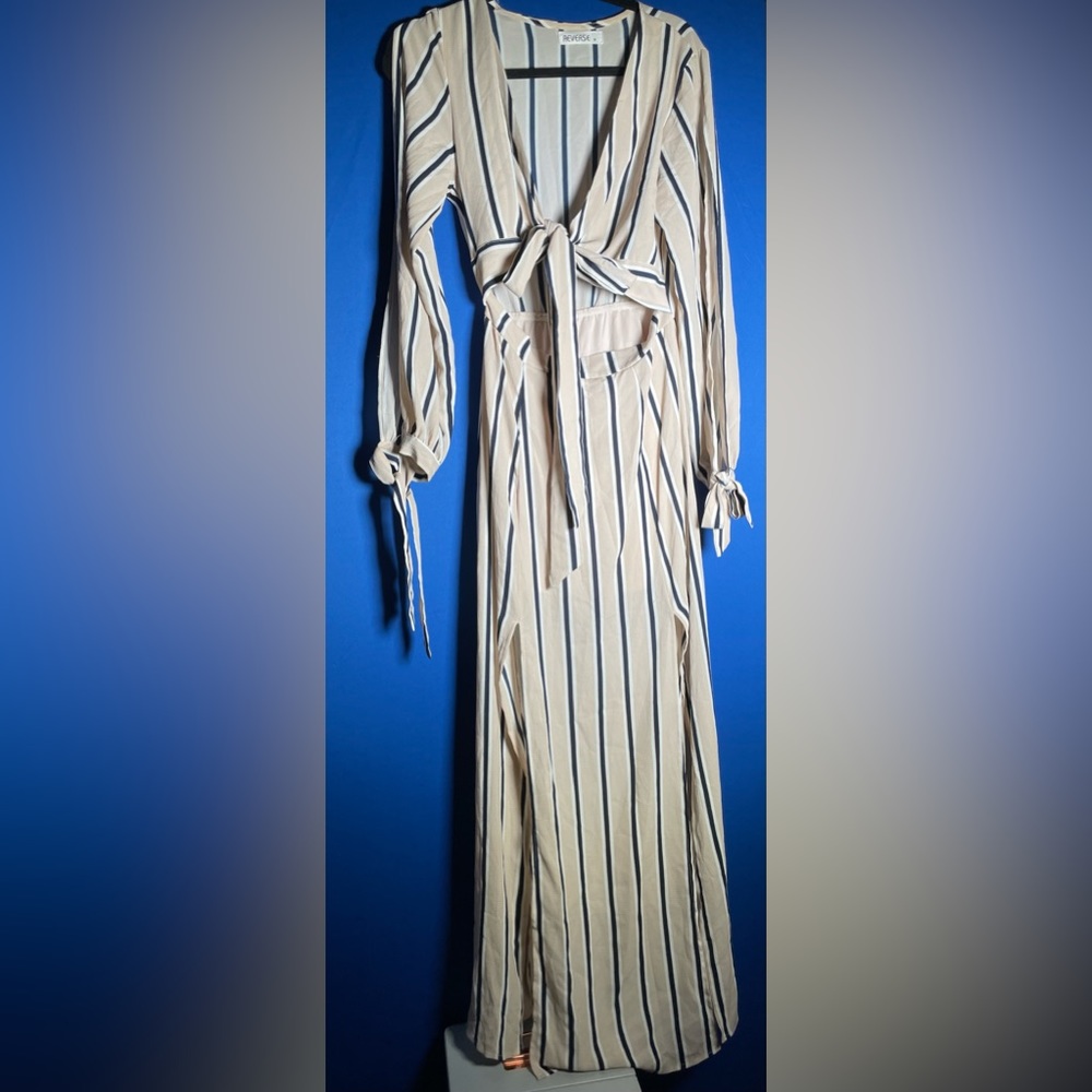 Reverse Medium Striped Double Split Tie Dress - image 1